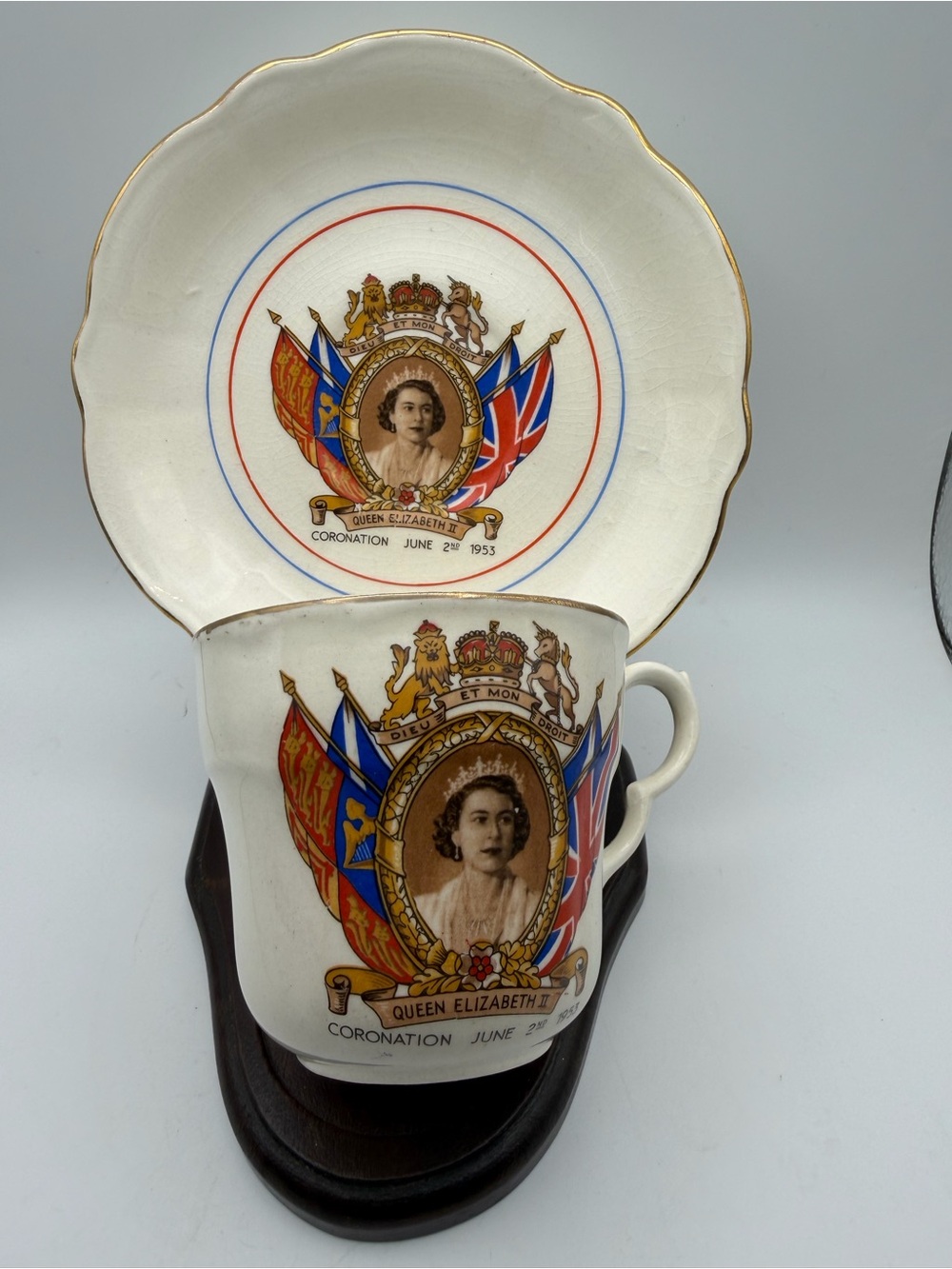 Queen Elizabeth II Coronation Cup & Saucer - Vintage Commemorative White China